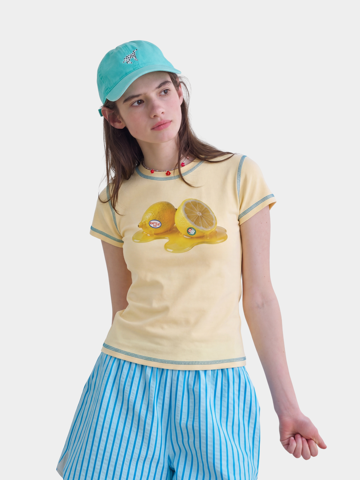 BerryPop - Women's Contrast Stitch Dopamine Print Cropped T-Shirt